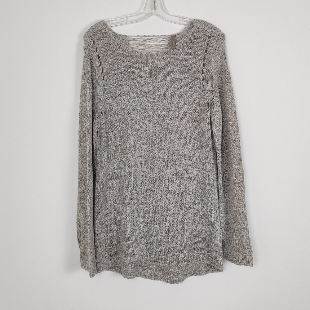 Thyme XL Open-Knit V-Neck Sweater in Neutral Tones Lightweight Beach